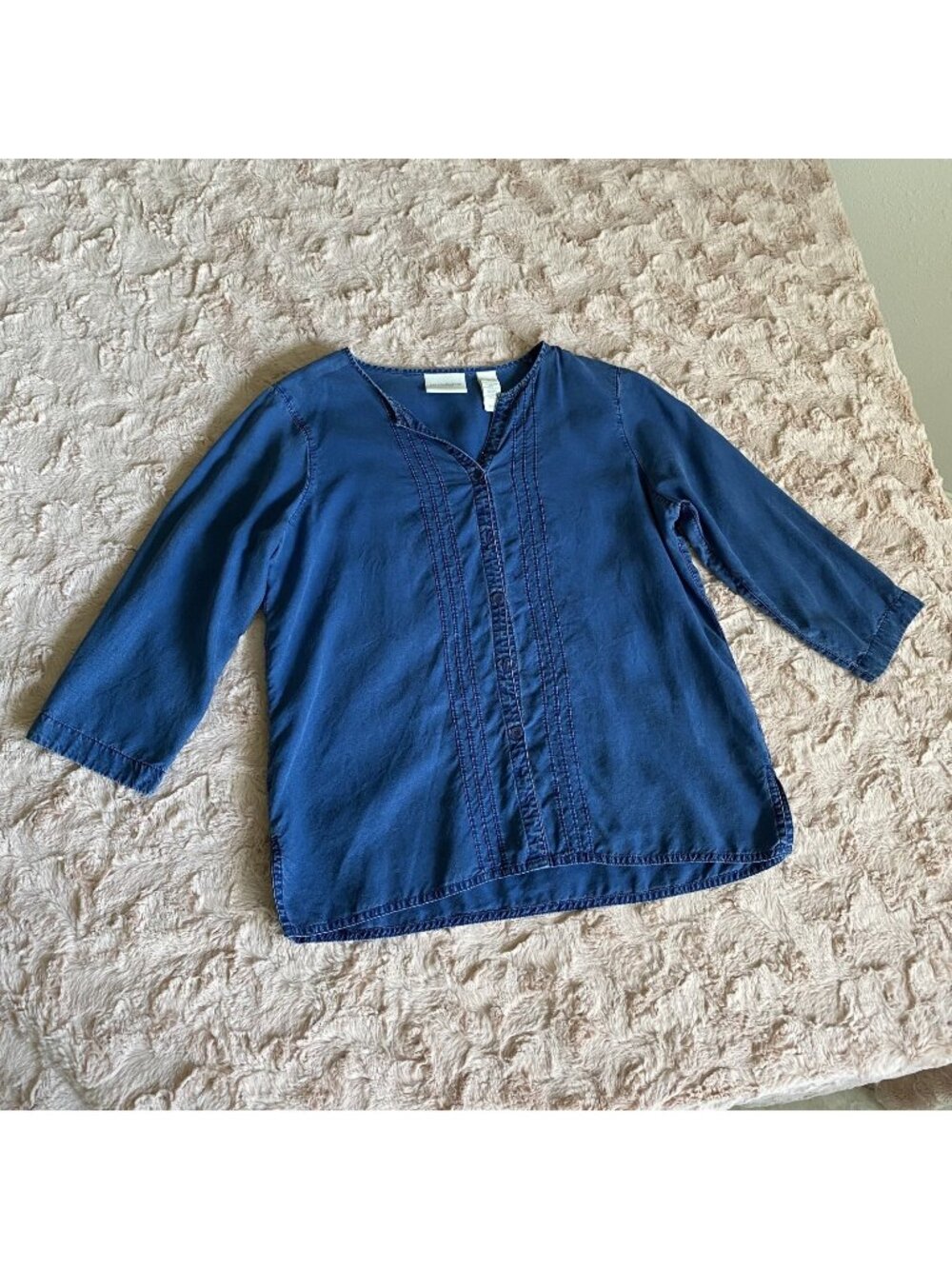 Liz Claiborne Womens Medium Blue Denim Style Button Blouse